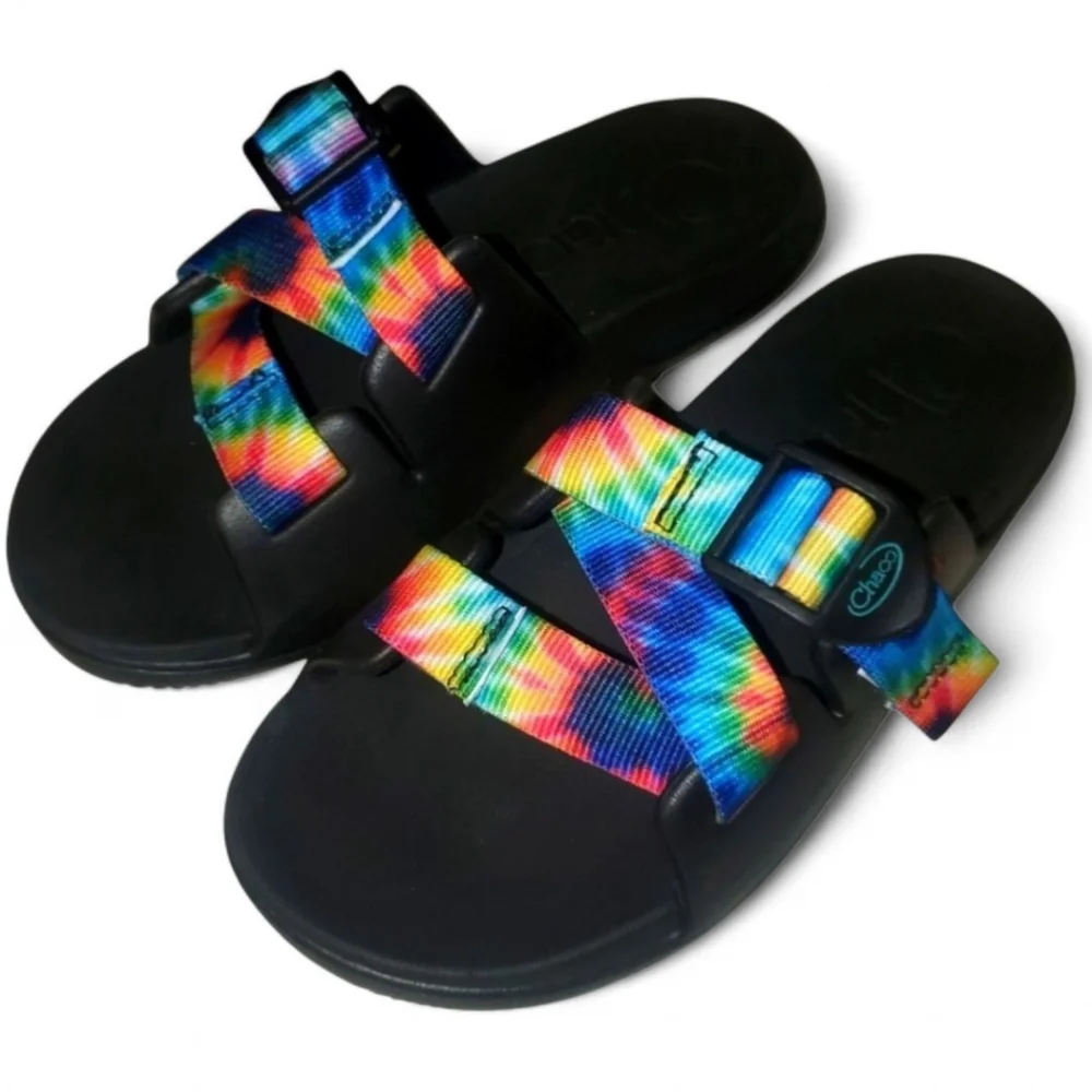 🔥CHACO Chillo Rainbow Tie Dye Strappy Slide-on Sandals Kids-Juniors SZ 1 Unisex